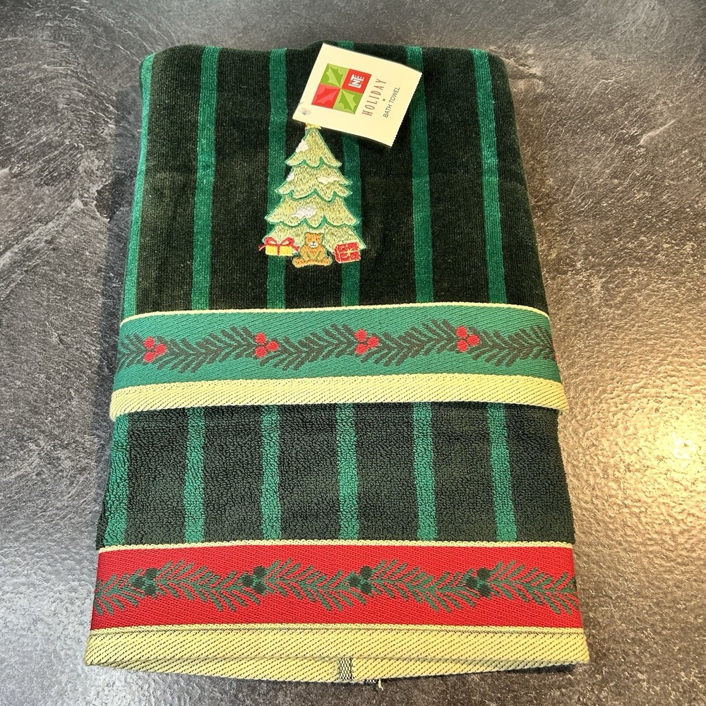 NWT Vtg Linens N Things Embroidered‎ Christmas 100% Turkish Cotton Towels 5pc